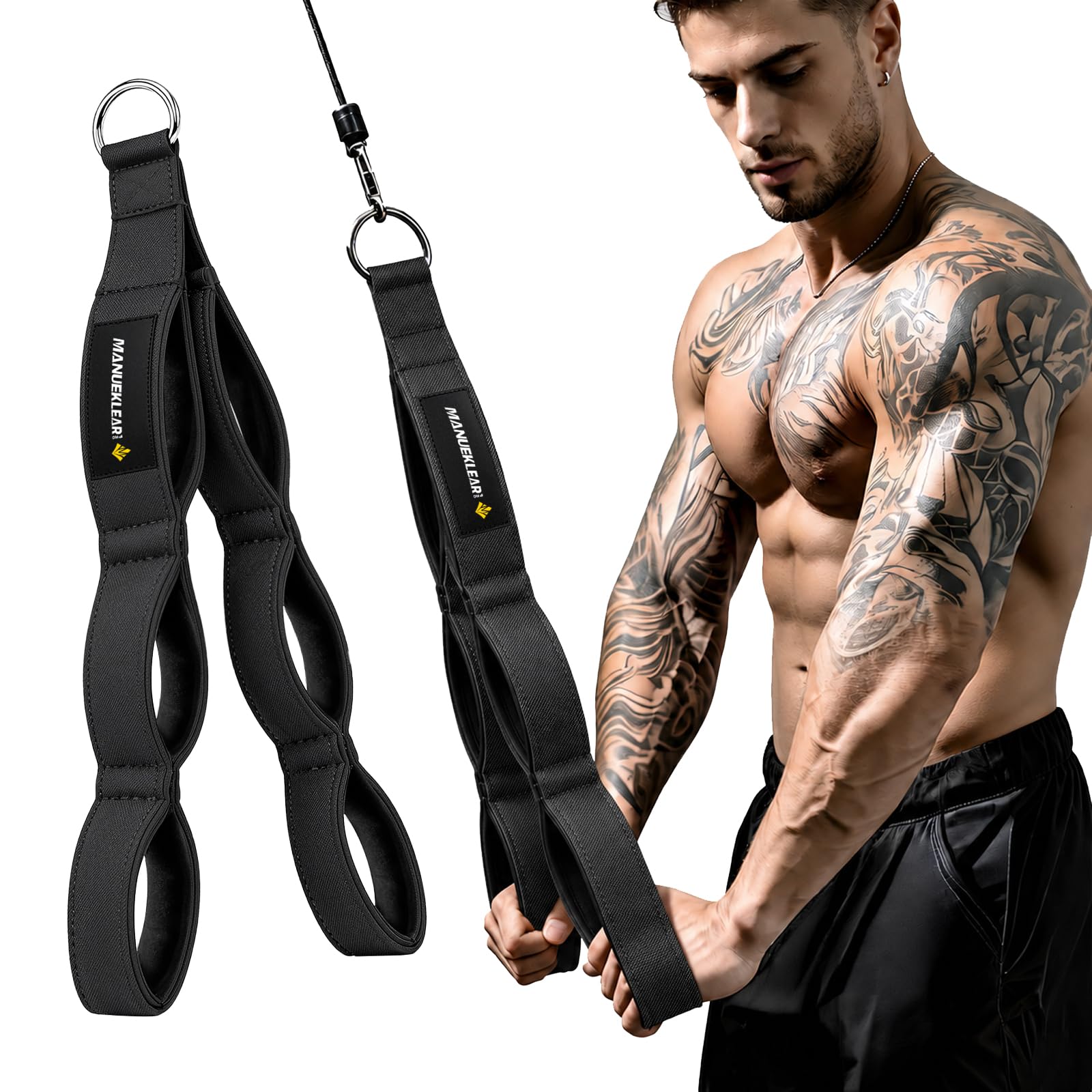 MANUEKLEAR 24-Inch 3-Grip Tricep Rope Cable Attachment for Gym Greater ROM | Tri
