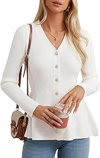 GRACE KARIN Long Sleeve Cardigan Sweaters for Women, Button Up Knit Blazer, Lightweight Business Casual Peplum Tops