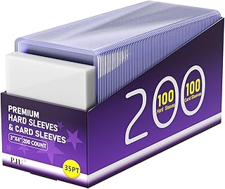 200 Card Sleeves Hard Plastic, 3×4 Baseball Card Holder for Sports Cards | Trading Card Protectors,35pt Hard Top Cases for Football MTG PKM Game Cards（100 Hard Sleeves + 100 Soft Sleeves)
