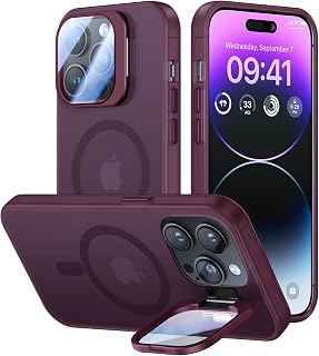 VOFATA for iPhone 14 Pro Max Case with Camera Cover Stand [Built-in 9H Camera Lens Protector][Fit for Magsafe] Military Grade Shockproof Translucent Matte Magnetic Phone Case 6.7", Red