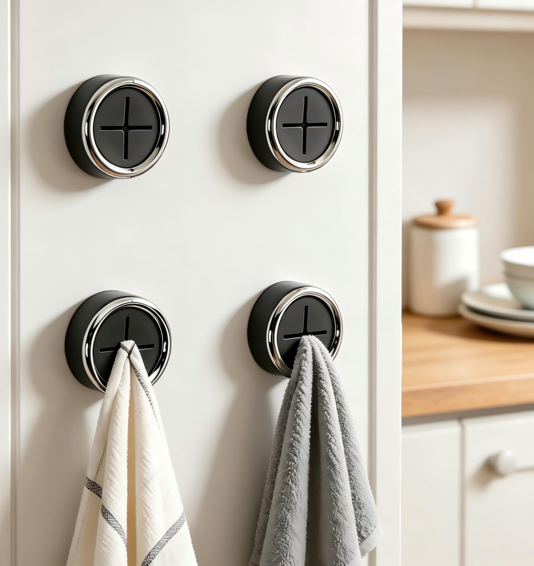 Two Pack Kitchen Towel Hooks, Cross Spiral Star Shaped Adhesive Metal Hooks, Str