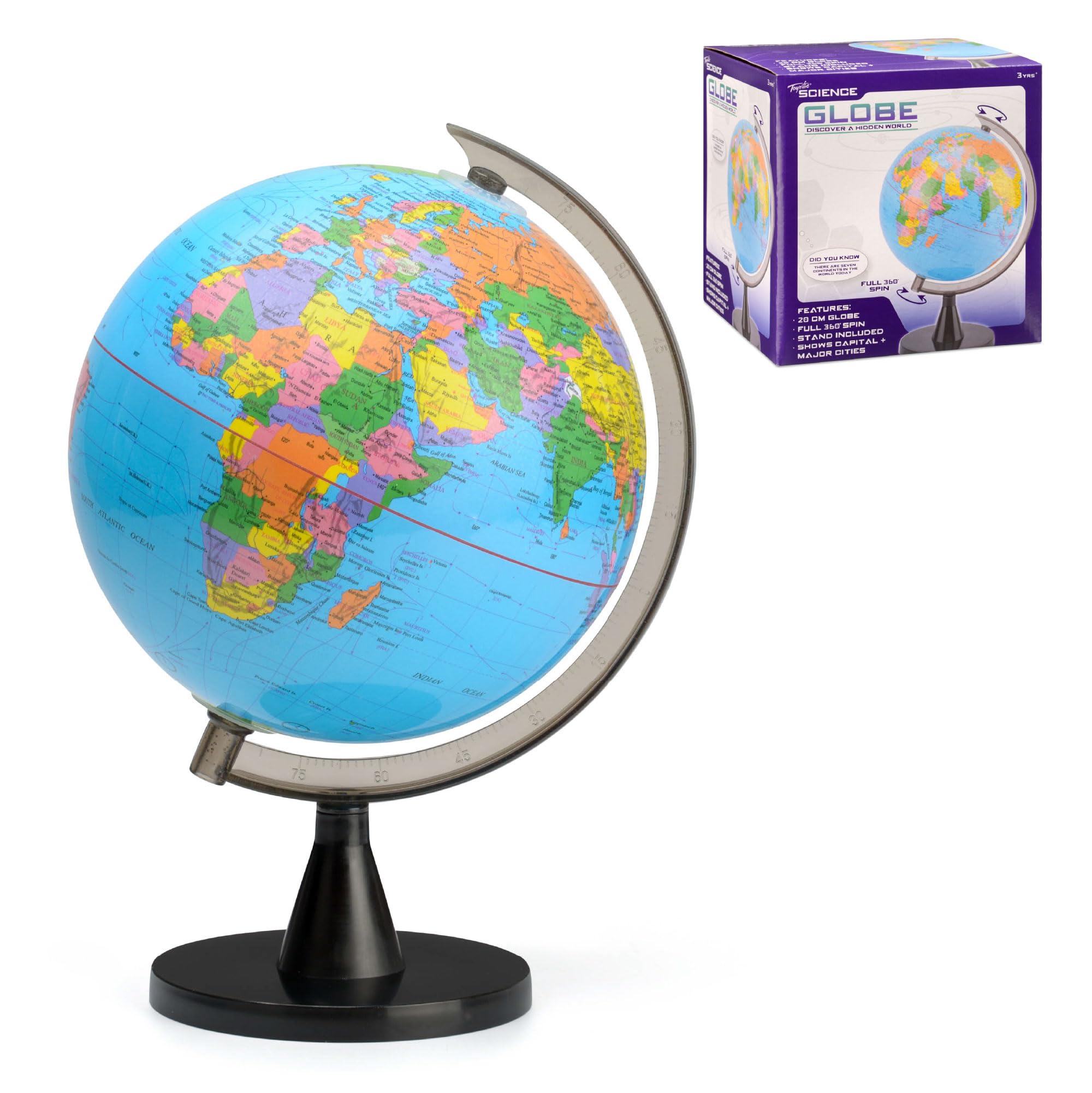 Toyrific World Globe for Kids, Educational Rotating Children Map with Stand, Sma