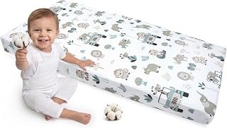 Medi Partners Baby Mattress Fitted Sheet 60 x 120 cm – 100% Cotton Fitted Sheets for Baby Bed Cover Sheets Bedding Mattress Quilt (Mint Zoo)