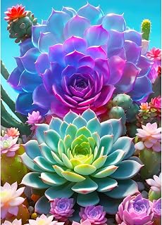 QINRUBB DIY Colorful Succulents Diamond Art Kit for Adults Beginners, Full Drill Plants Diamond Painting Kits, 5D Cactus Painting by Numbers DIY Craft Kits for Home Wall Decor 12x16 inch