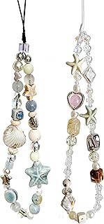 2 Pcs Phone Charm Strap Universal Hand Phone Wrist Strap Camera Lanyard Pearl Beaded Cute Chain String Accessories Universal for iPhone 16 Pro Max Samsung Women Girls Phones Bag Keychain Beach Style