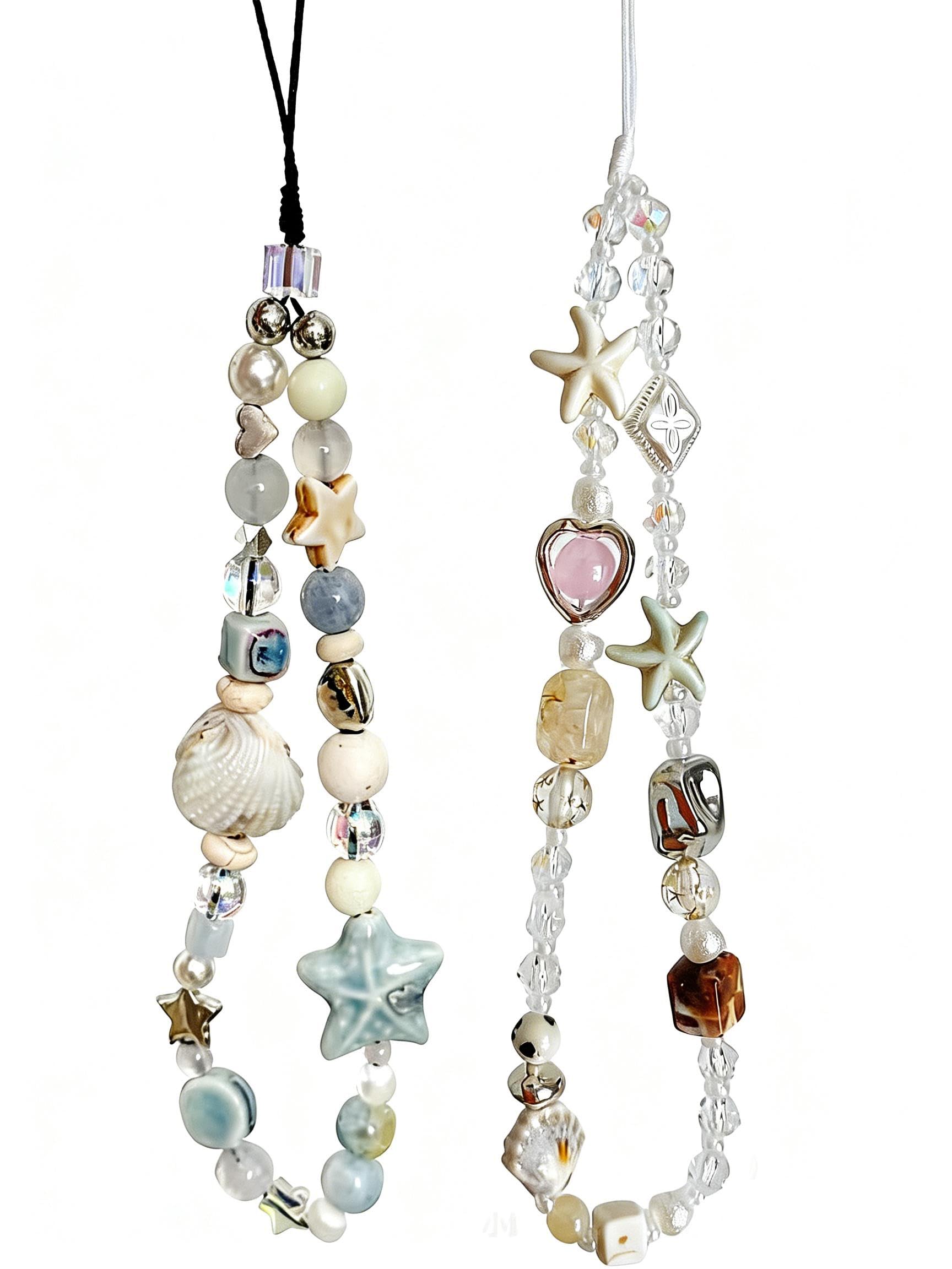 2 Pcs Phone Charm Strap Universal Hand Phone Wrist Strap Camera Lanyard Pearl Be