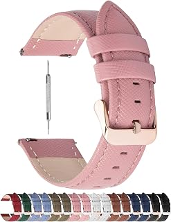 Fullmosa 18 mm Genuine Leather Watch Strap, Cross Bracelet Compatible with Garmin Venu 3S/Venu 2S/Vivoactive 4S/Vivomove 3S/Forerunner 255S/255S Music Men Women 18 mm Pink + Rose Gold Buckle
