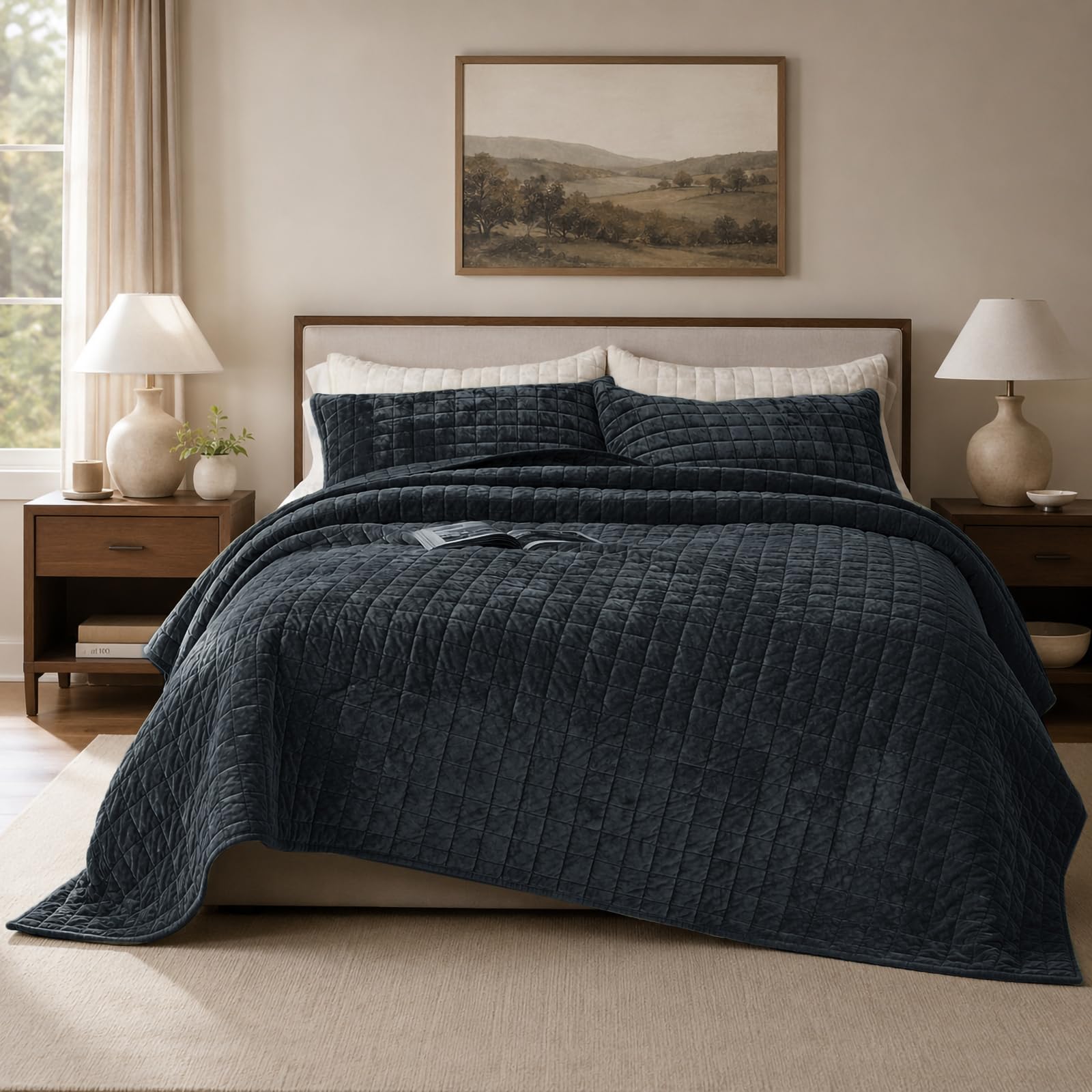 Quilt Set Oversized King Size 120x128 Luxurious Velvet Bedding Sets with 2 Pillo
