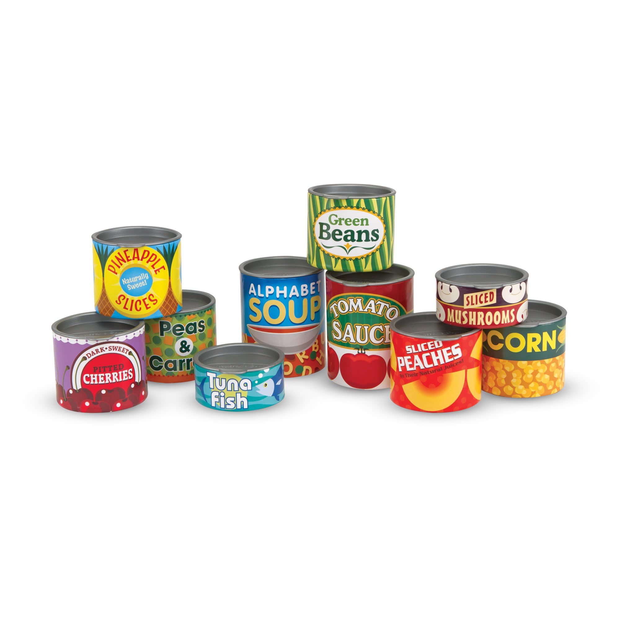 Melissa & Doug 10-Piece Grocery Cans Play Food Kitchen Toy Set | 10 Pieces, Stac