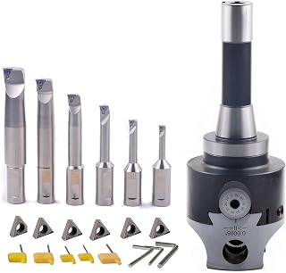 iCarbide R8 Boring Head 2Inch and 1/2 Shank Boring Bar 6pcs Set (Inserts Included) 1/2" - 4"