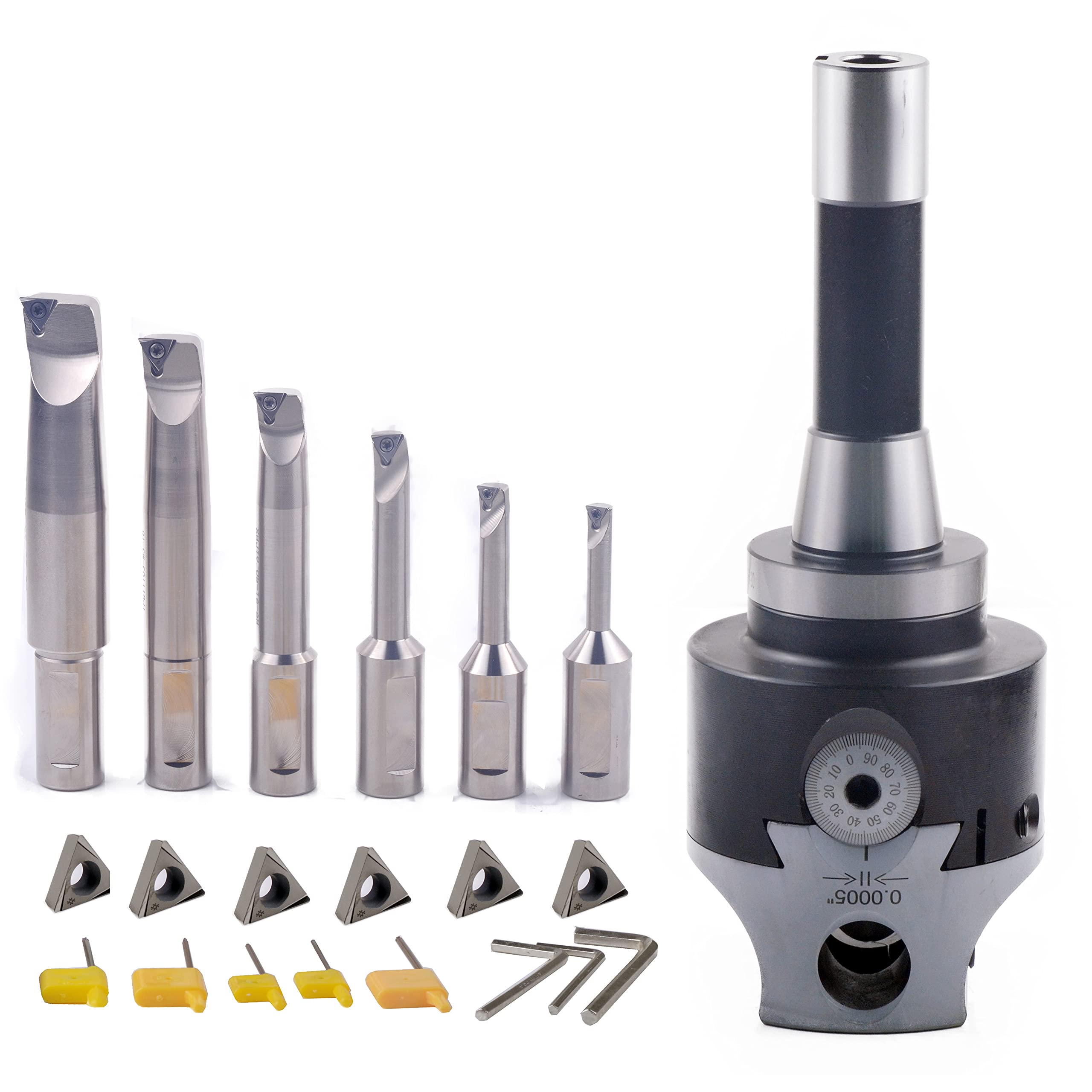 iCarbide R8 Boring Head 2Inch and 1/2 Shank Boring Bar 6pcs Set (Inserts Include