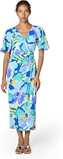 Maggy London Women's Maggy London Women's Dresses Short Flutter Sleeve Faux Wrap Midi Dress