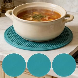Placemats Set Round Silicone Heat Resistant Placemats Insulation Pad Non Slip Kitchen Dining Table Protection Easy Clean 3 Pack 20 x