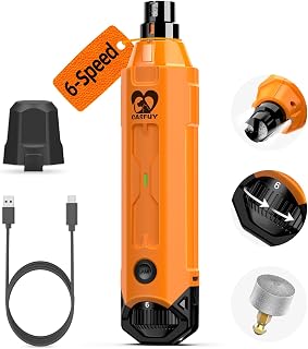 Casfuy 6-Speed Dog Nail Grinder - Newest Enhanced Pet Nail Grinder Super Quiet Rechargeable Electric Dog Nail Trimmer Painless Paws Grooming & Smoothing Tool for Large Medium Small Dogs