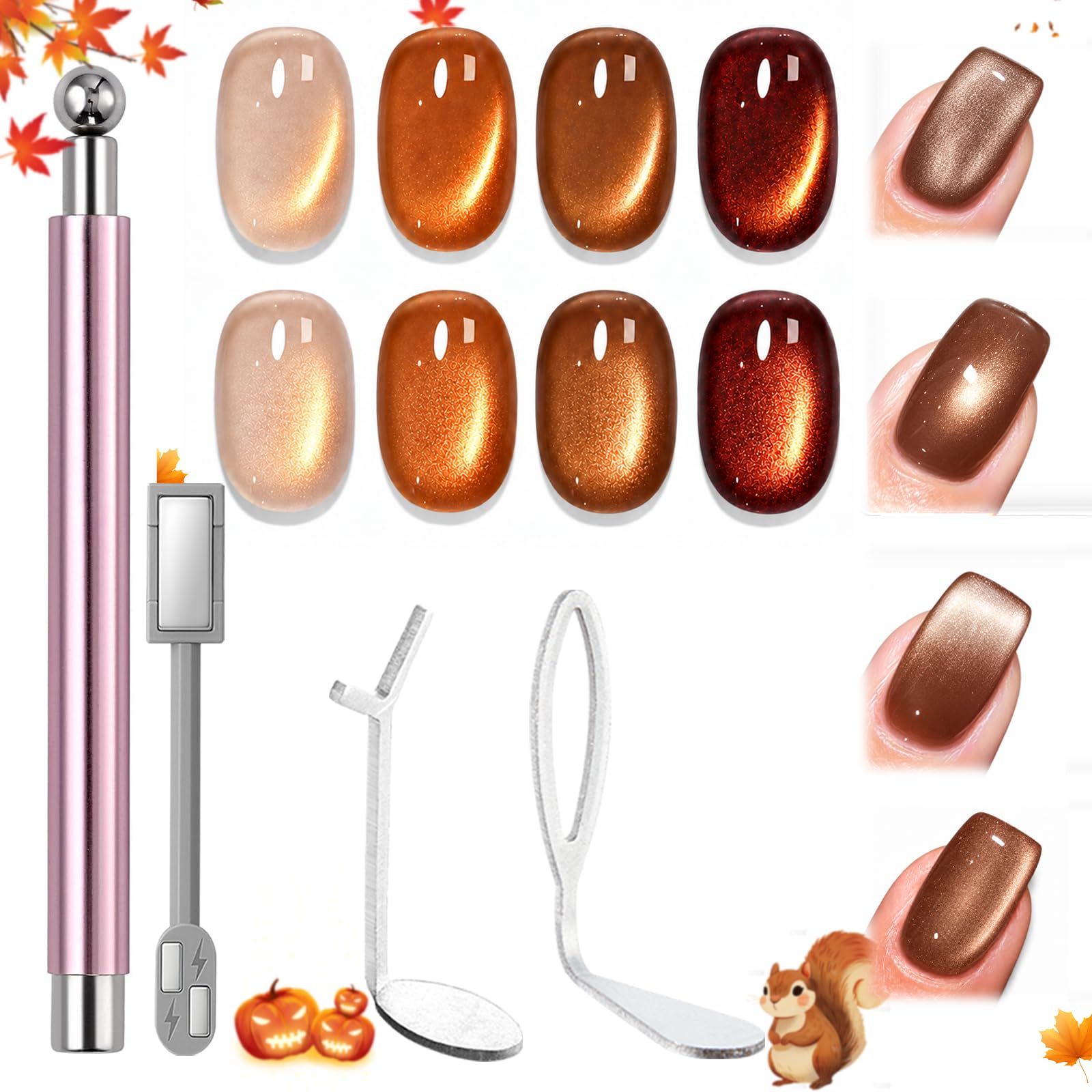 Modelones Cat Eye Magnet for Fall Brown Cat Eye Gel Polish 5PCS | 3-in-1 Dual-he