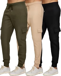 PURE CHAMP Mens 3 Pack Fleece Active Athletic Workout Jogger Sweatpants for Men with Zipper Pocket and Drawstring Size S-3XL
