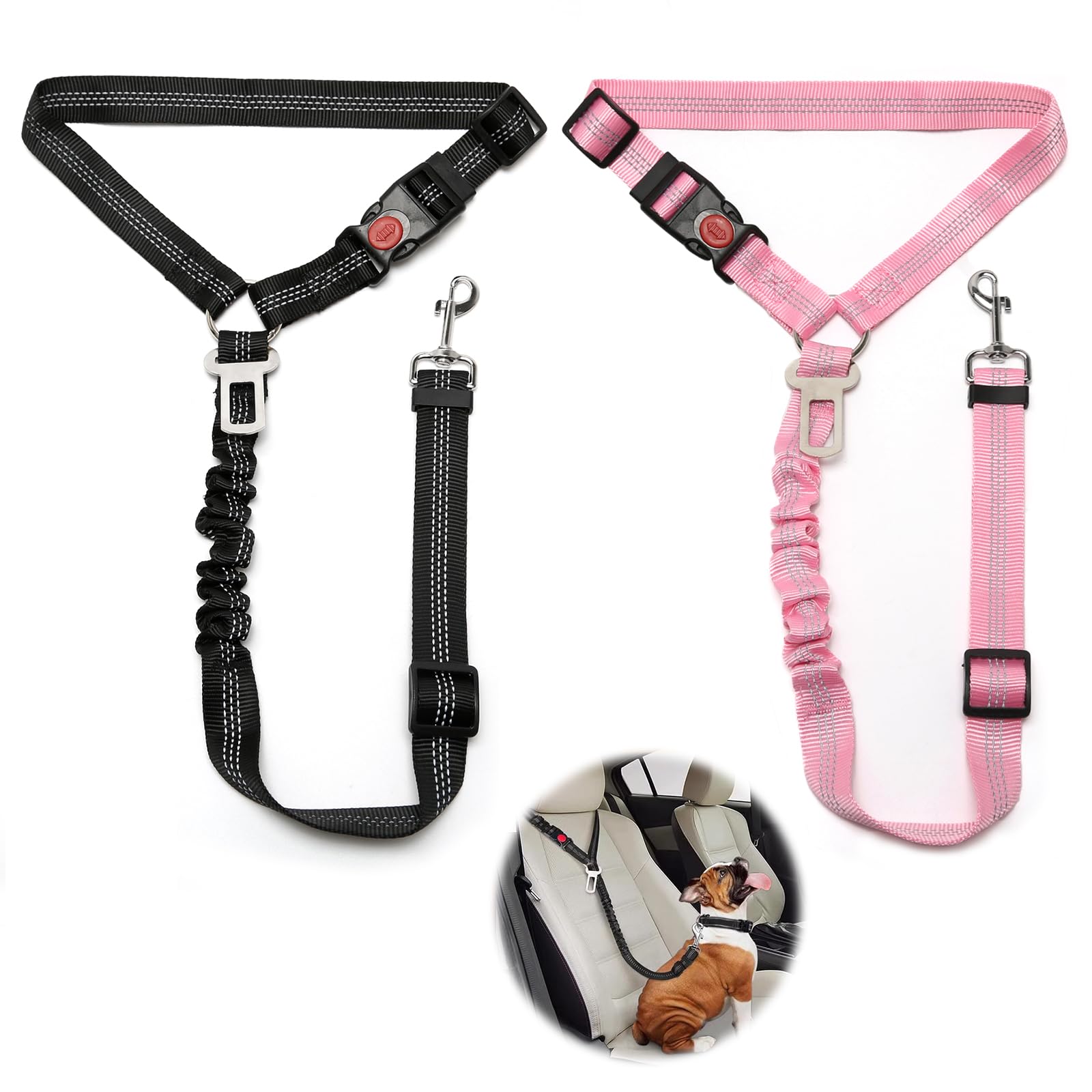 2 Pcs Adjustable Dog Car Seat Belt, Dog Seat Belts for Cars UK, Anti Shock Elast