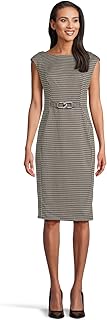 Calvin Klein Women's Cap Sleeve Hardware Belt Tweed Knee Length Sheath Dress
