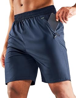 MIER Men's Quick Dry Running Shorts with Zipper Pocket, Elastic Waistband, Workout Shorts, Exercise, Fitness, 7 Inches