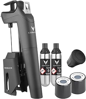 Coravin Timeless Three Plus Wine Preservation System - By-the-Glass Wine Saver - With 2 Pure Argon Gas Capsules, 2 Screw Caps & Wine Aerator