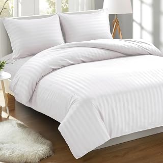 Elegant Comfort 3 Piece Duvet Cover Set, Soft, Cozy. -1500 Thread Count Egyptian Quality Luxurious Damask Wrinkle Resistant Microfiber, White, Full/Queen, 3 Units