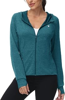 TBMPOY Felpa con cappuccio da donna UPF 50+, leggera a maniche lunghe, con zip intera, 2-blu, S