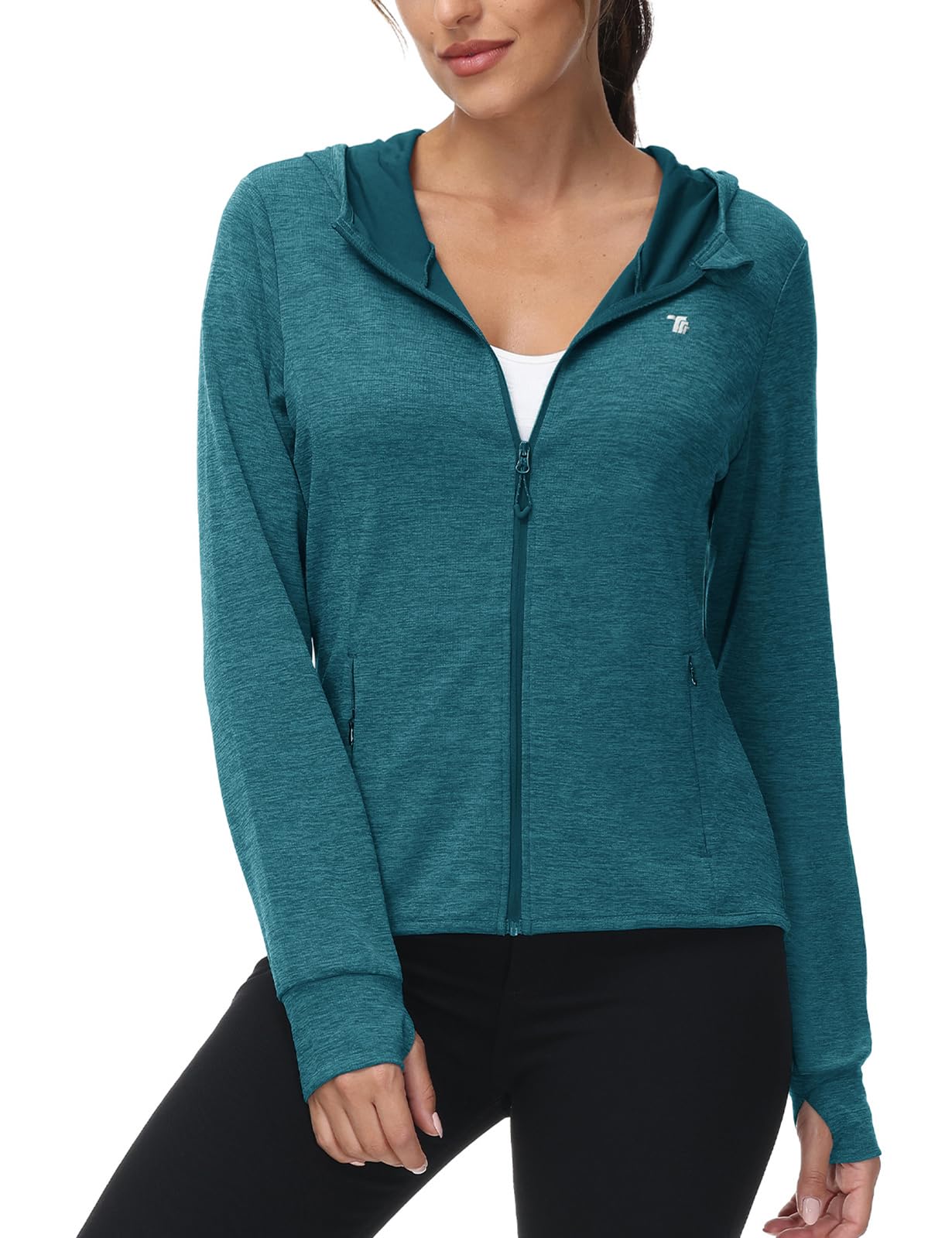 TBMPOY Felpa con cappuccio da donna UPF 50+, leggera a maniche lunghe, con zip i