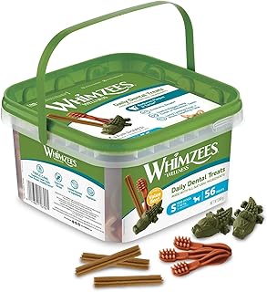 WHIMZEES Variety Box Dental S, 56 Pieces – Mixed Shapes, Size S | Long-lasting Dog Chews for Small Breeds, Natural and Grain Free, Rawhide-Free, Vegetarian, No Added Sugar