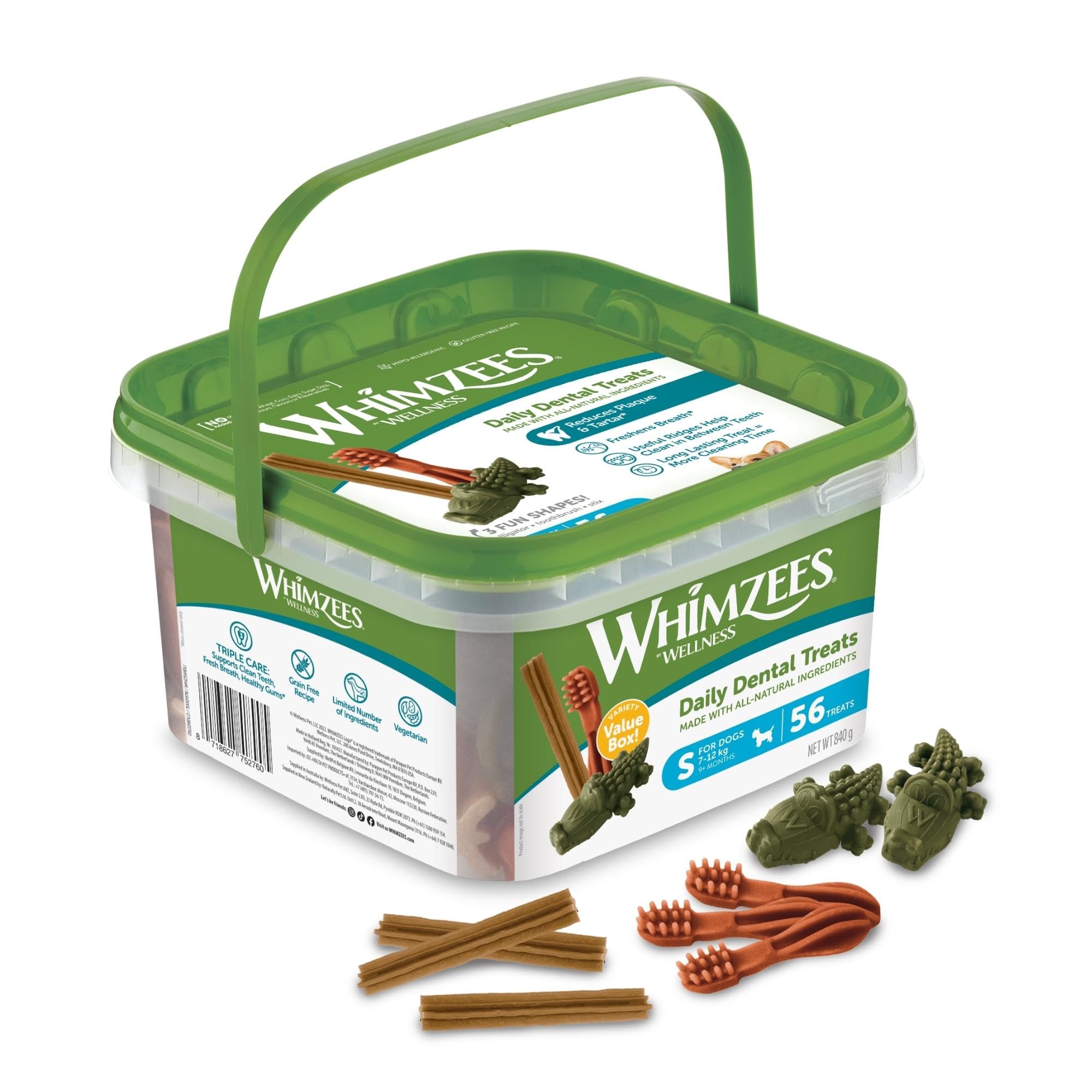 WHIMZEES Variety Box Dental S, 56 Pieces – Mixed Shapes, Size S | Long-lasting D