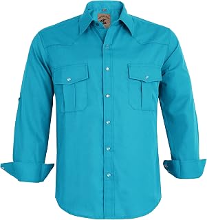Dress Shirt for Men Western Cowboy Long Sleeve Casual Two Pockets Work Solid Pearl Snap Buttons Up Wrinkle Free Shirts