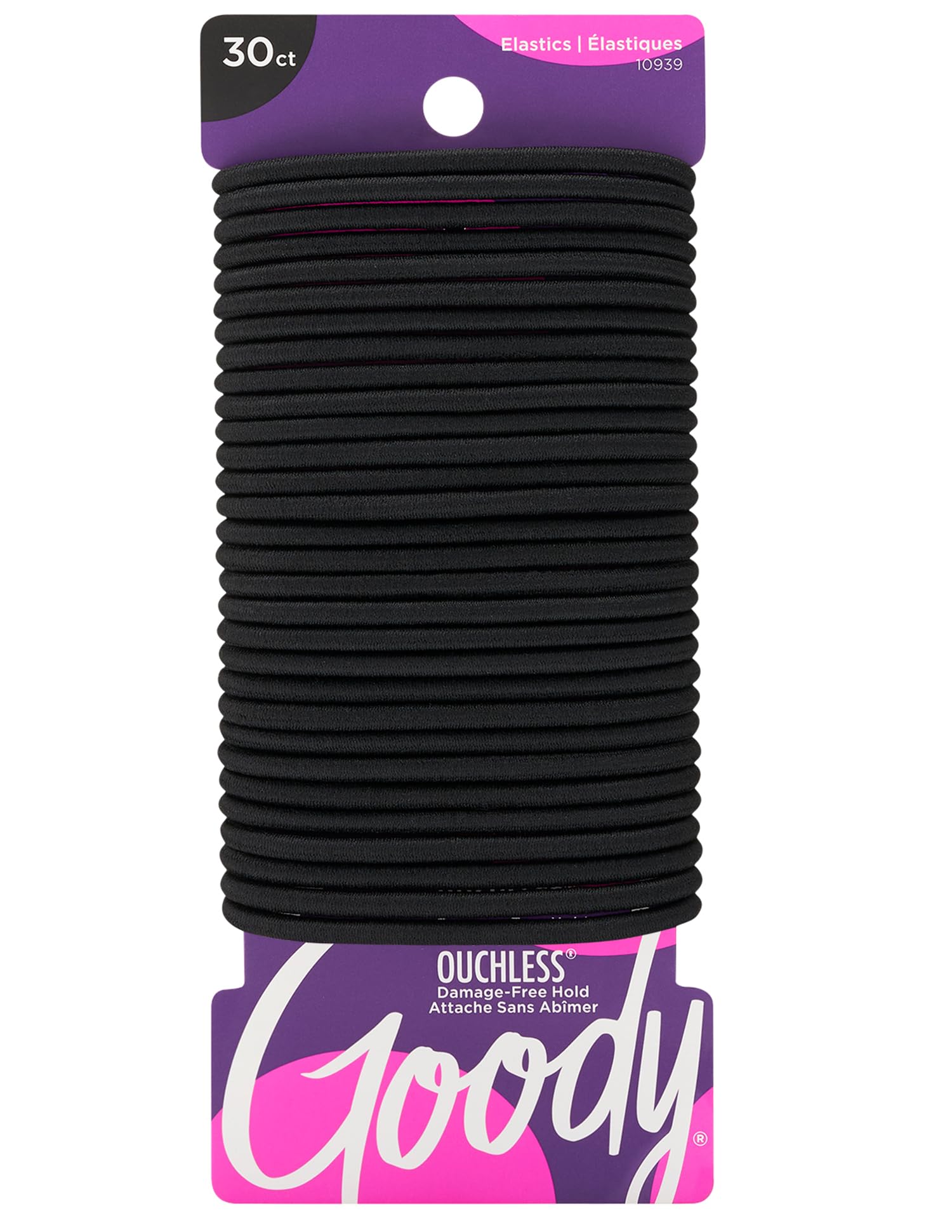 Goody Ouchless Elastic Hair Ties, 30 Ct, Black, 4MM Rubber Bands, Pain-Free | Ha