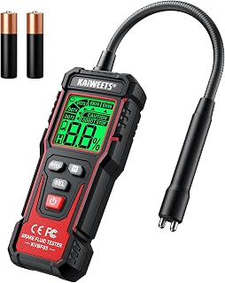 KAIWEETS Brake Fluid Tester, Flexible Gooseneck for DOT3/4/5.1 ENV4 ENV6 | Corrosion-resistant probe, Data hold, Audible warning, 3-color LCD, Tight engine access, Automotive maintenance