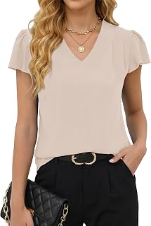 Gleeneat Womens Business Casual Work Blouses Dressy Casual Dress Tops Flowy Short Sleeve Shirts 2026 Summer Trendy Outfits