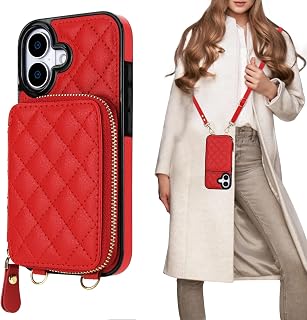 Bocasal Crossbody Wallet Case Card Holder for iPhone 17, Red