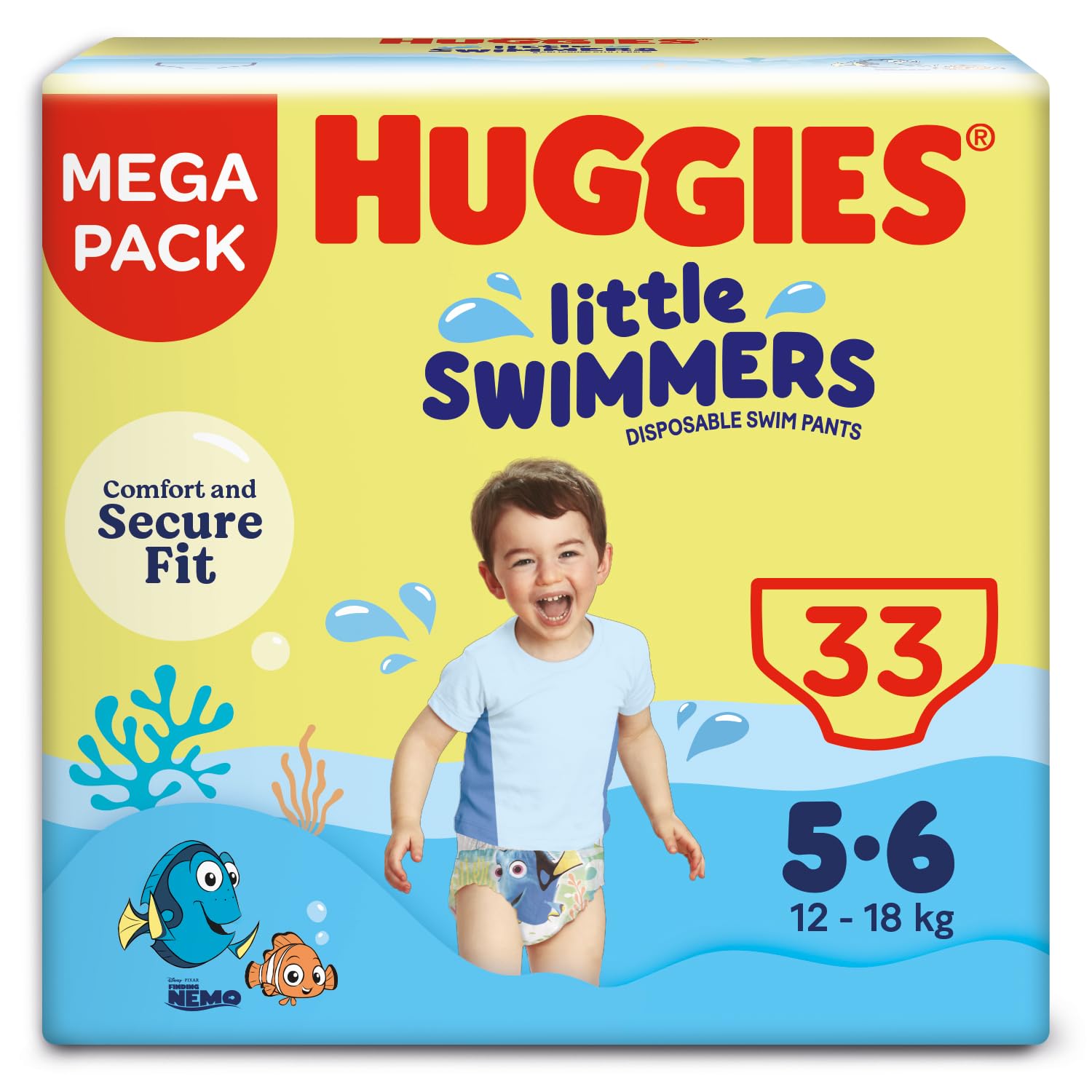 Huggies Little Swimmers, Swim Nappies, Size 5-6 - 33 Pants - Maximum Protection 