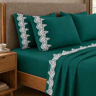 PETTI Artigiani Italiani – Set of Double Bed Sheets Percale Cotton with Macrame Lace, 4-Piece Bedding Set, 100% Made in Italy