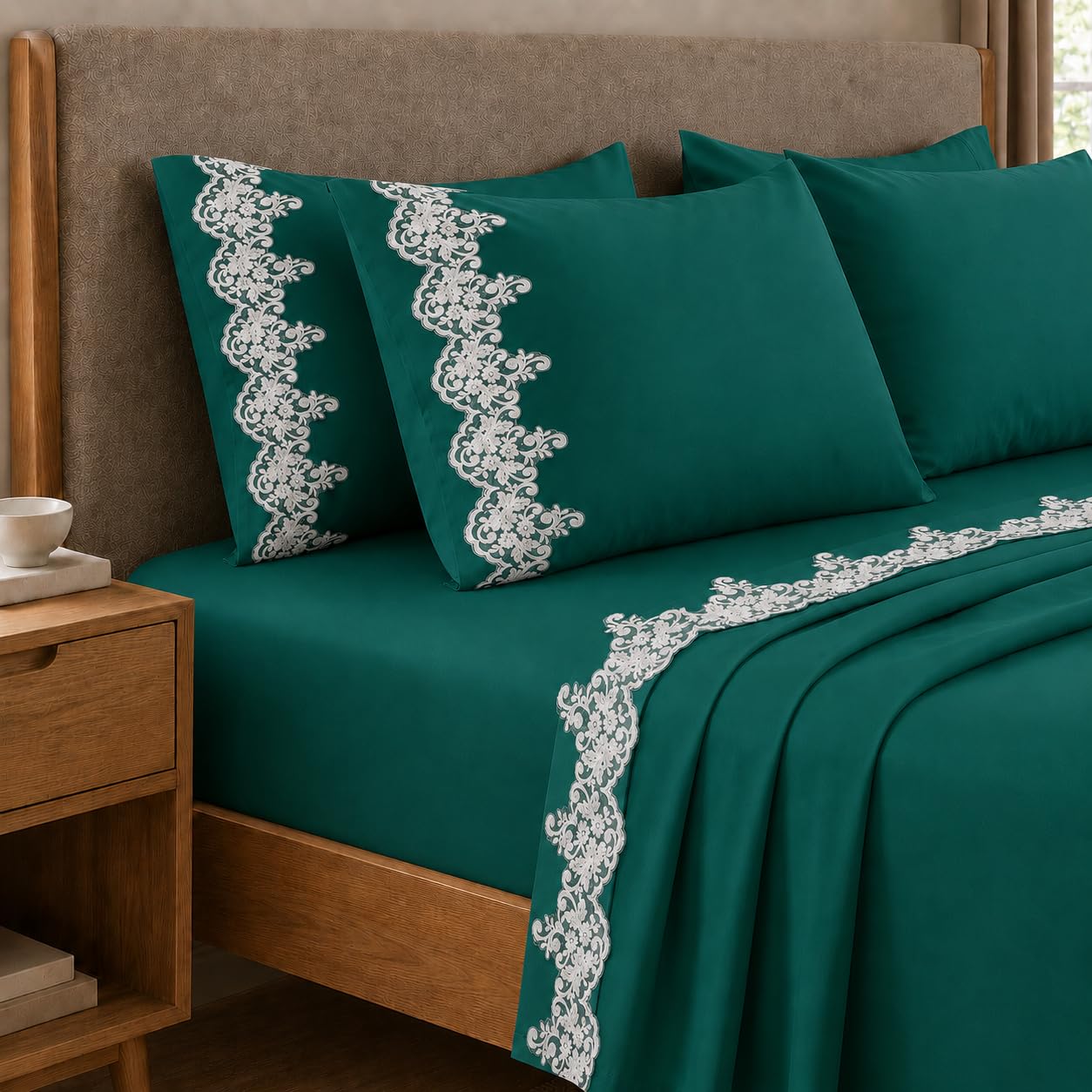 PETTI Artigiani Italiani – Set of Double Bed Sheets Percale Cotton with Macrame 