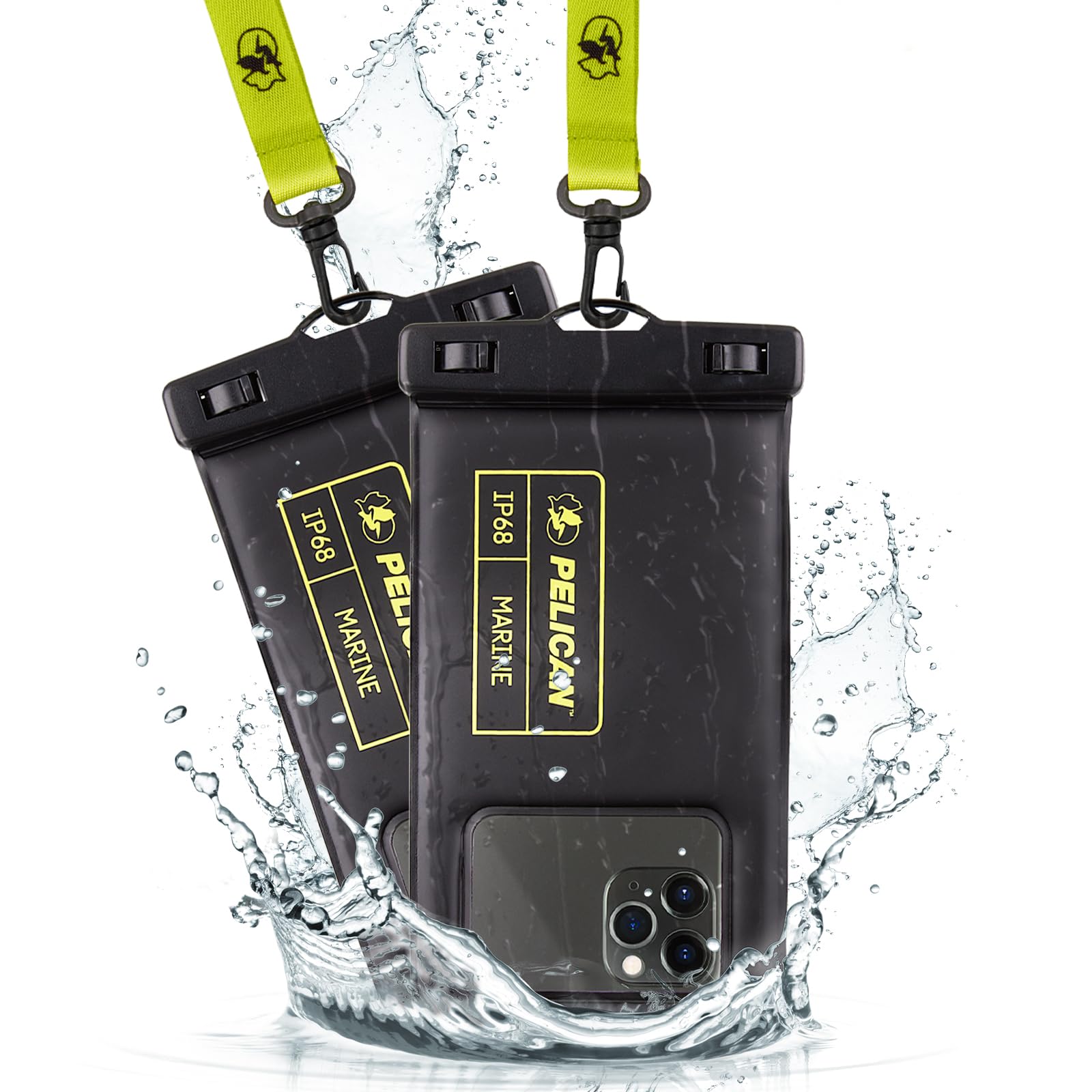 Pelican 2 Pack Marine Waterproof Phone Pouch (Regular) -Black/Hi-Vis Yellow | To
