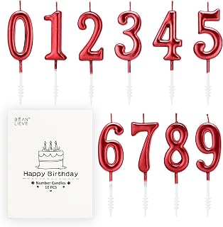 Beanlieve Red Numeral Birthday Candles - Cake Numeric Candles Number 0 1 2 3 4 5 6 7 8 9,Used for Cake Decoration on Birthday Parties and Wedding Anniversary Celebrations(10 Pieces)