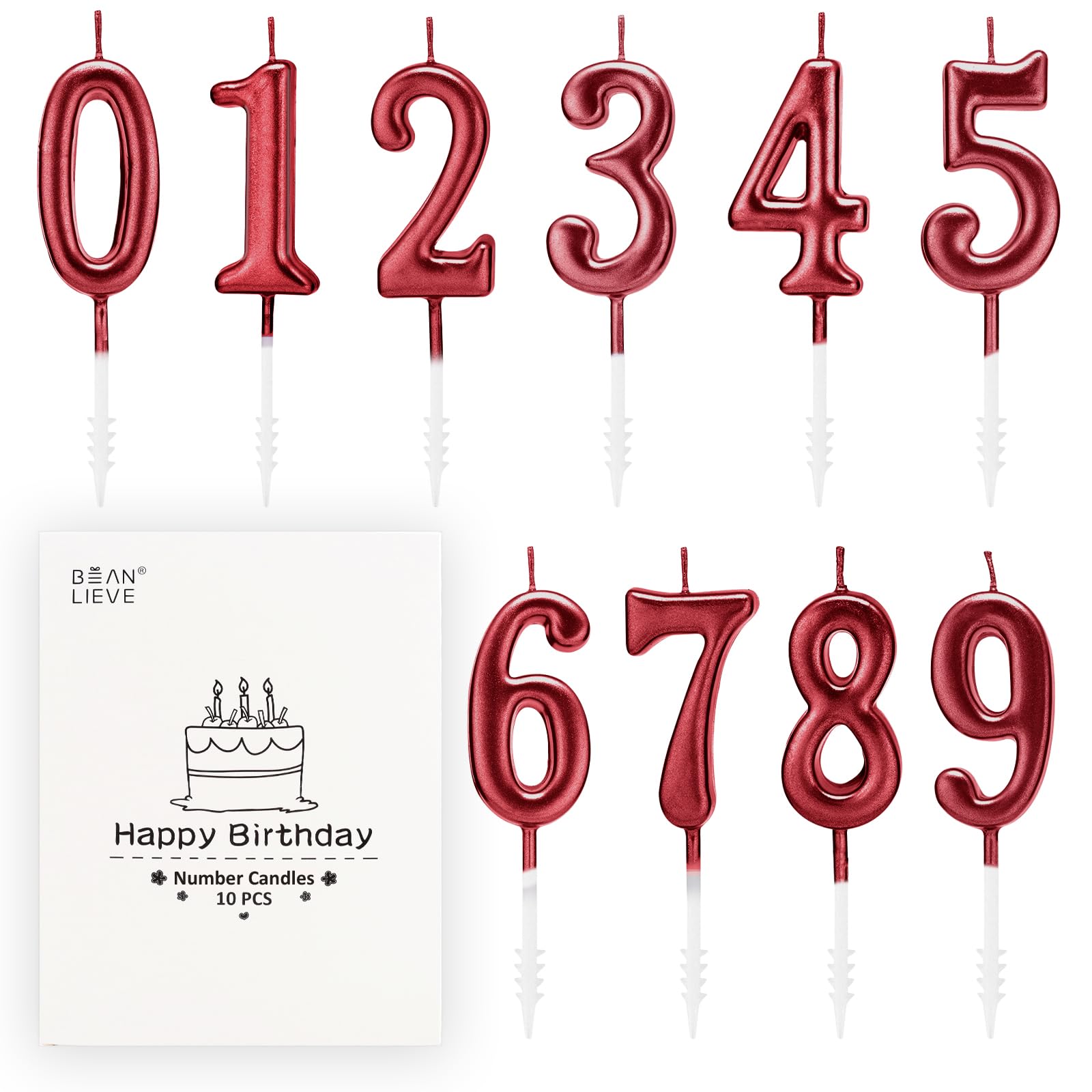 Beanlieve Red Numeral Birthday Candles - Cake Numeric Candles Number 0 1 2 3 4 5