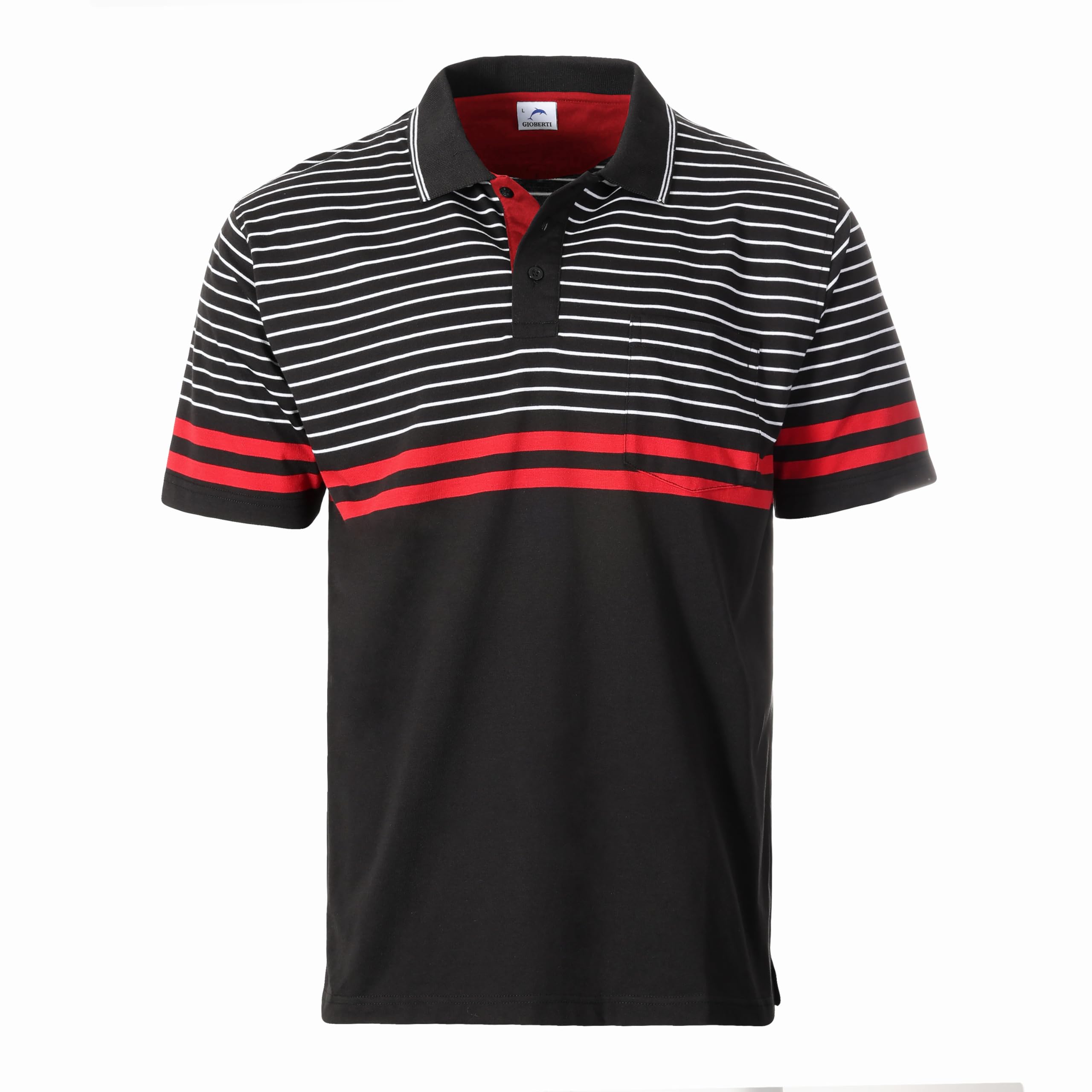 Gioberti Mens Striped Polo Shirt with Pocket - Yarn Dye