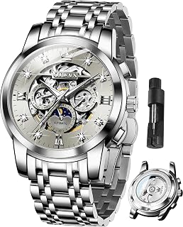 OLEVS Reloj automático de esqueleto de lujo para hombre con diamantes de