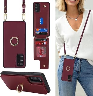 Lipvina for Samsung Galaxy S20 Case with Strap,Wine Red