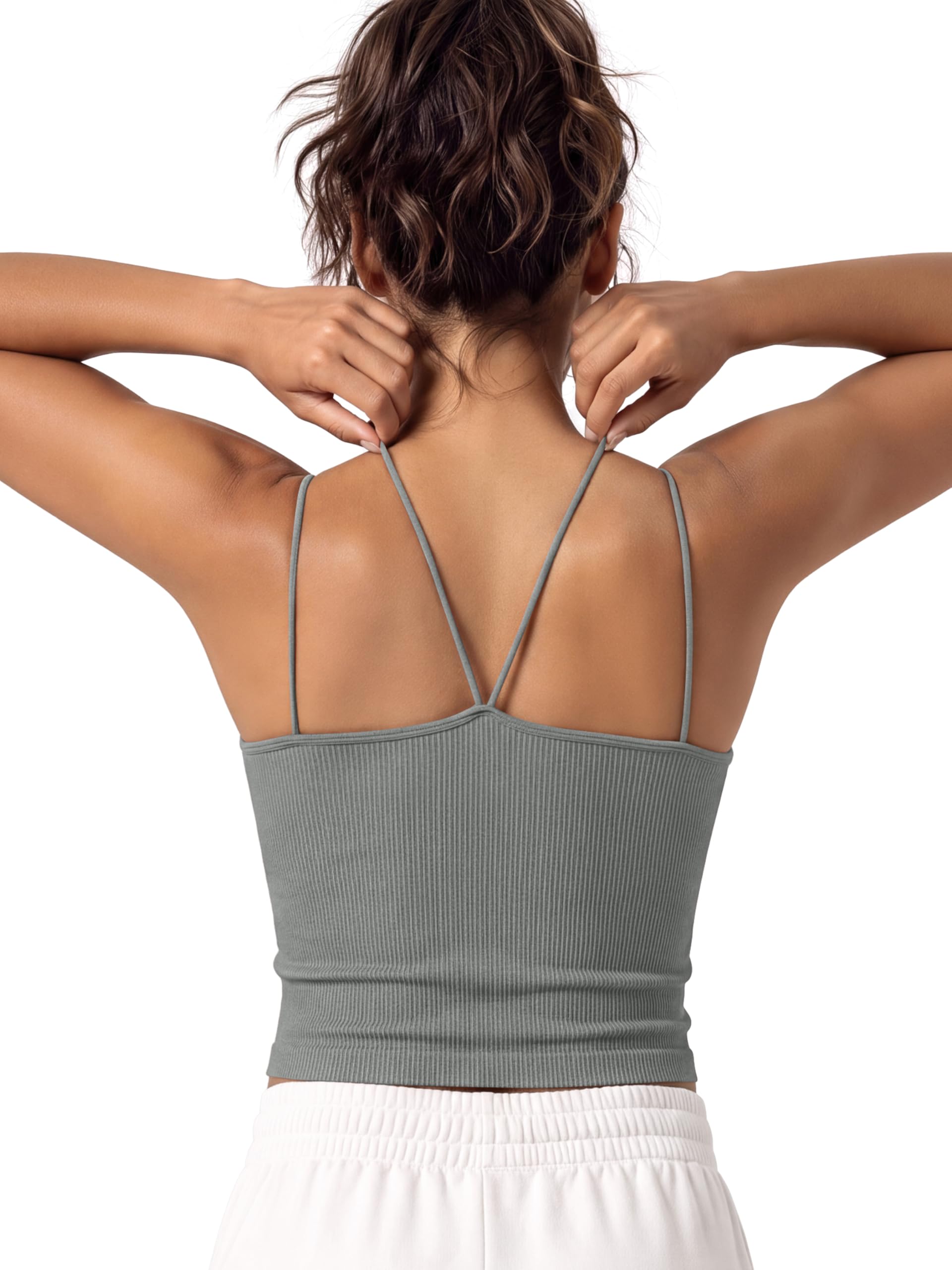 ODODOS Women's Seamless Crop Tank Top – Double Strap Rib-Knit Soft Lightweight C