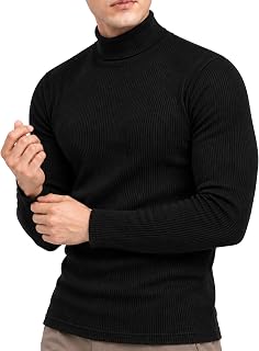URBAN BUCK Turtleneck Men Long Sleeve Knitted Sweatshirt - Ultra Soft Cotton Slim Fit Ribbed Winter Turtle Mock Neck Sweater