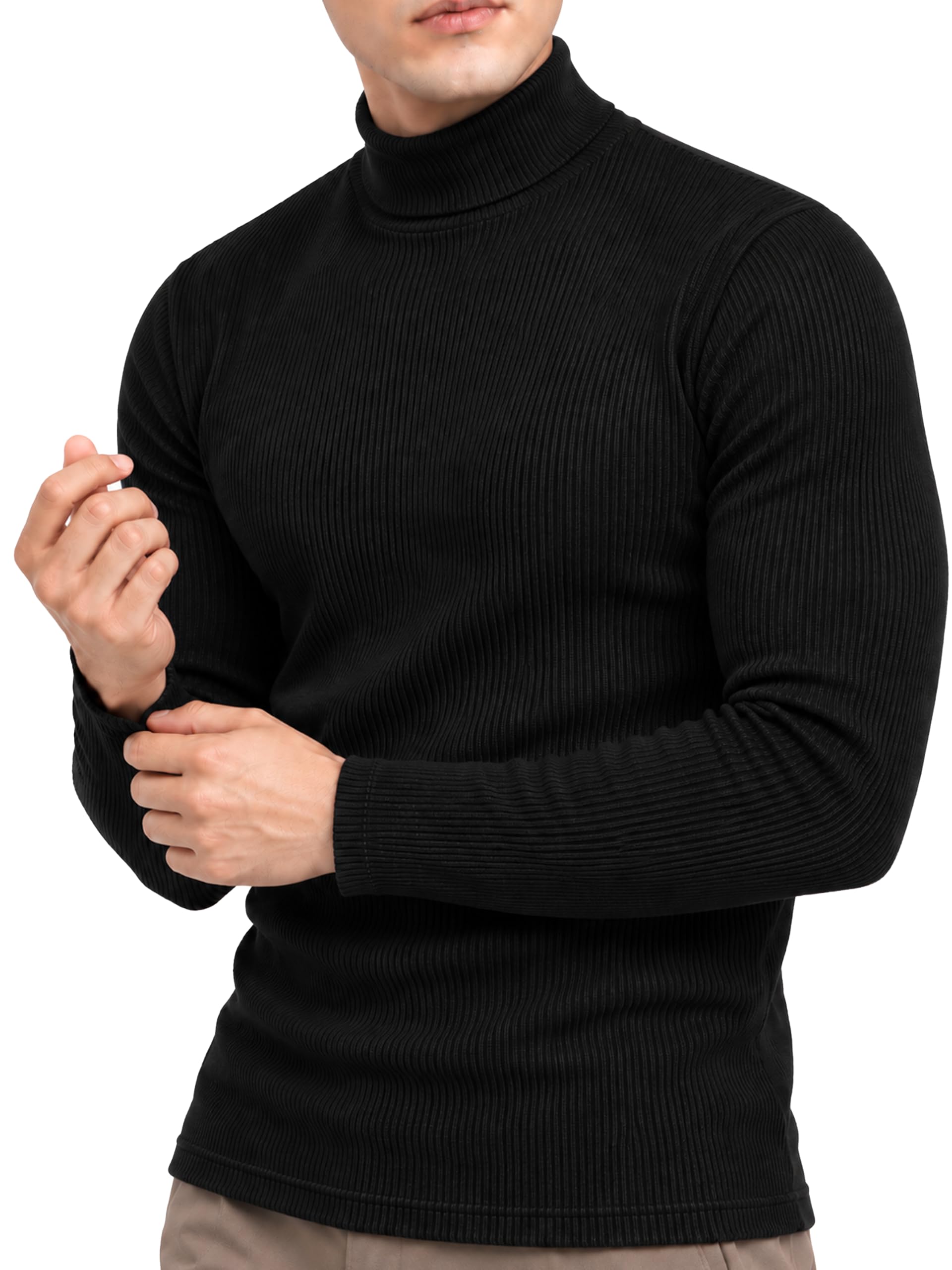 URBAN BUCK Turtleneck Men Long Sleeve Knitted Sweatshirt - Ultra Soft Cotton Sli