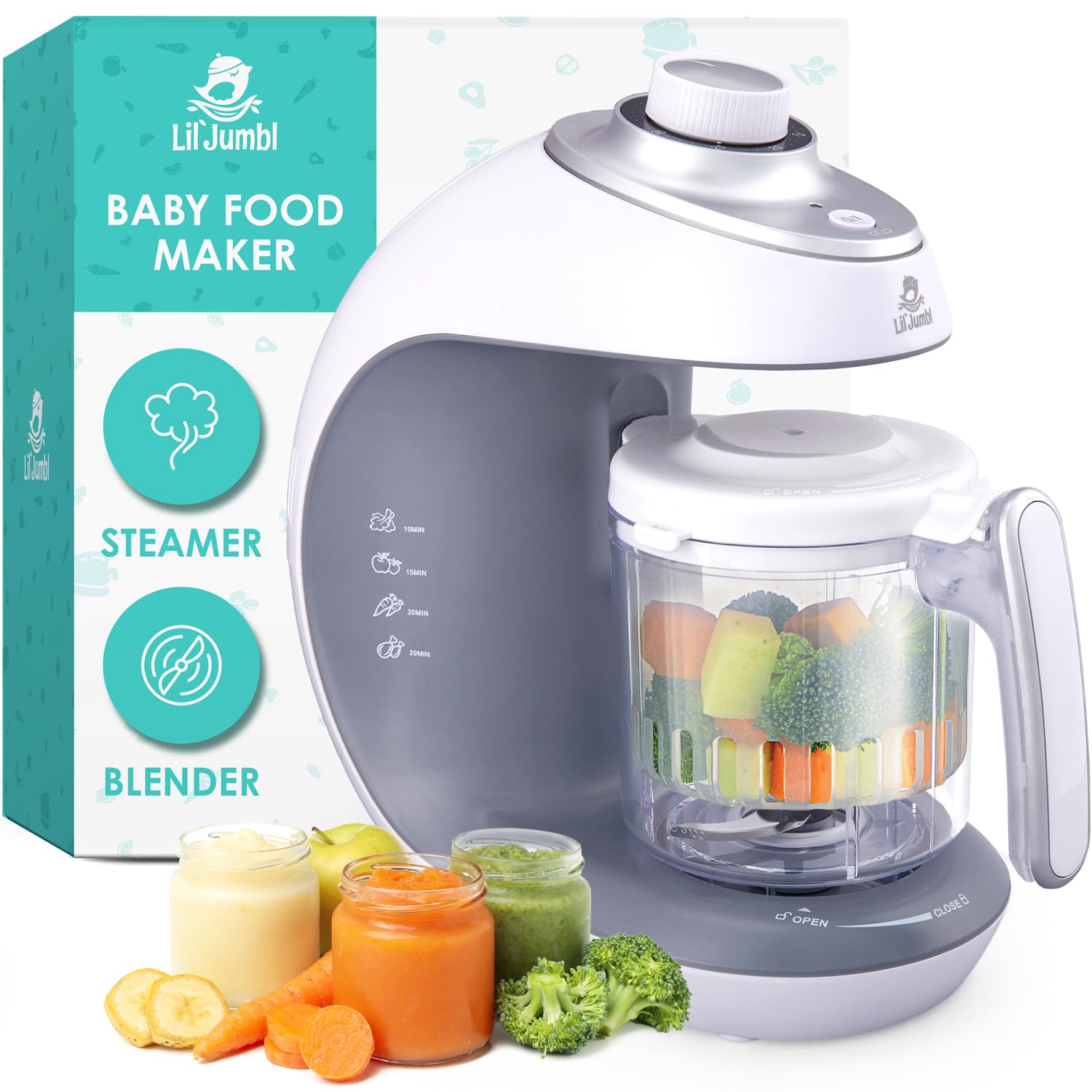 Lil’ Jumbl Baby Food Maker - 2-in-1 Steamer & Puree Blender with Timer, One-Pres