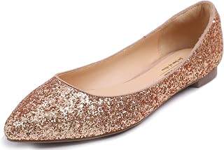 Feversole Women's Sparkle Memory Foam Cushioned Colorful Shiny Pointed Ballet Flats Pumps Pumps