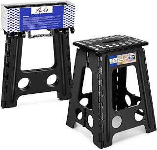 ACKO Folding Step Stool 17.5 Inch, Non-Slip, 400 lbs, Black | Heavy Duty Plastic Foldable Step Stool for Adults and Kids with Handle, Space-Saving, for Kitchen, Living Room, and Closet