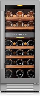 Ca'Lefort 15 Inch Wine Fridge, 28-Bottle Dual Zone Wine Cooler Refrigerator | 40-65°F Control, Adjustable Shelves, Glass Door & 3-Color LED, Automatic Defrost, Built-In or Under Counter for Home Bar